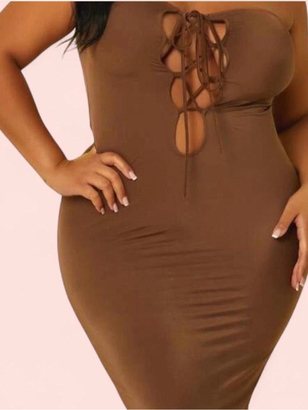 SHEIN Brown Strapless Lace-Up Bodycon Dress